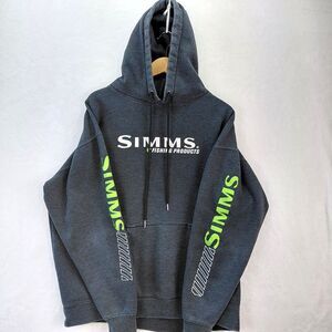 Simms Hoodie Mens Size XL Gray Green Fishing Products Spellout Logo Sweatshirt
